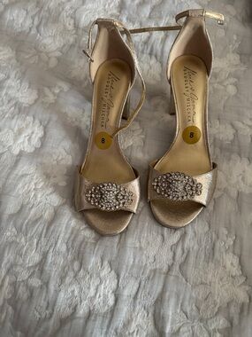 Badgley Mischka Gold Crystal-Embellished Ankle-Strap Heels